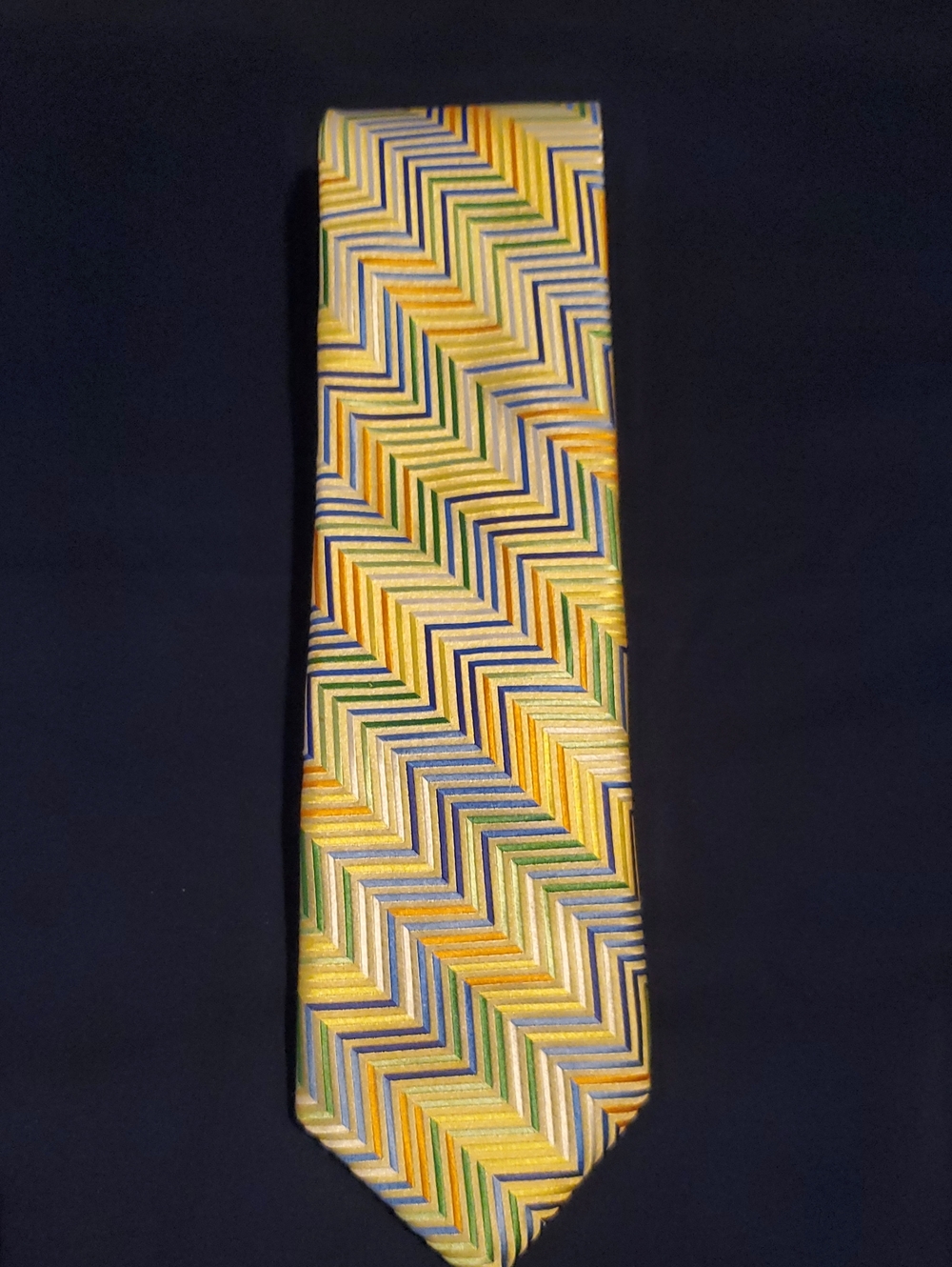 Robert Talbott Chevron Silk Tie in Yellow, Green & Blue, Extra Long
